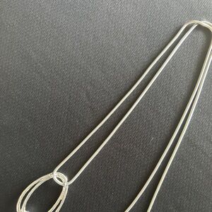 Chicos Necklace Layered Open Oval Silver Tone adjustable 20" Costume Jewelry